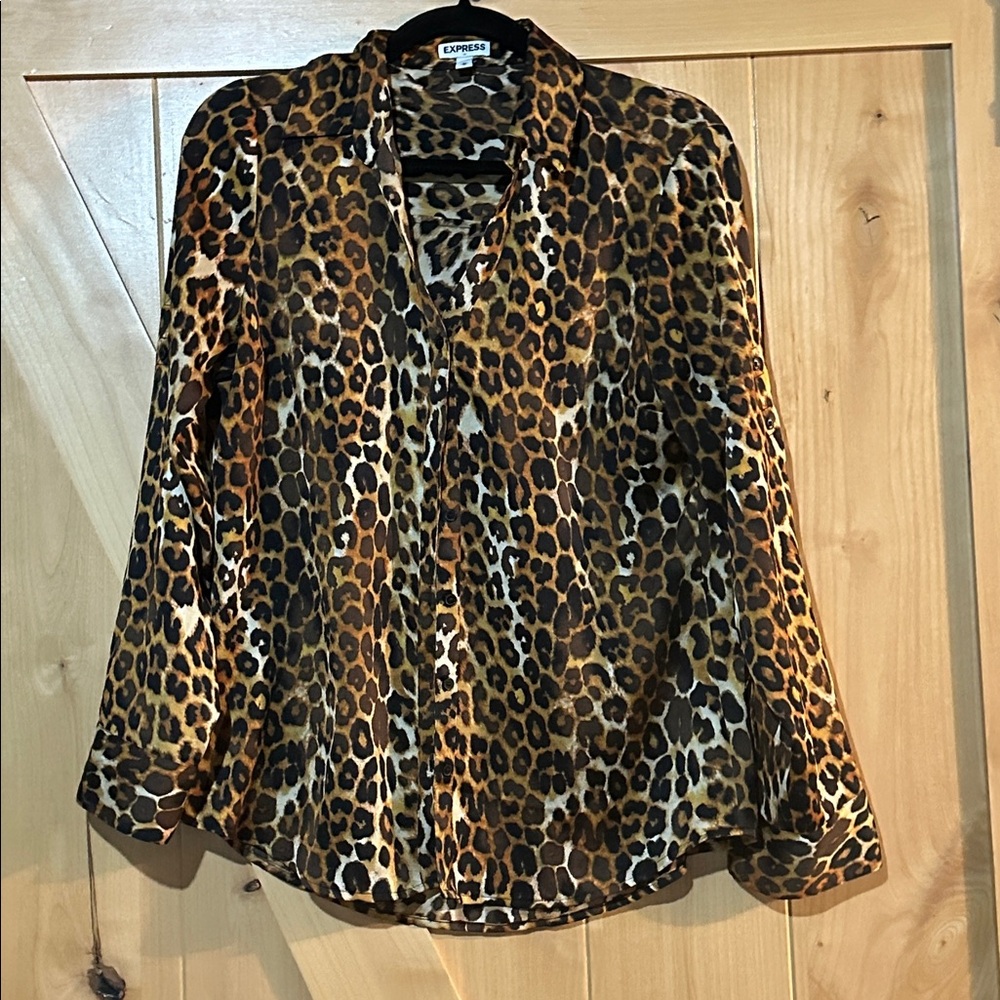 Express Leopard Print Button Down Shirt